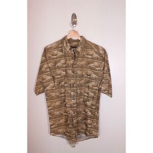 Woolrich Fish Nautical Cotton Button Short Sleeve Men's Shirt Size M